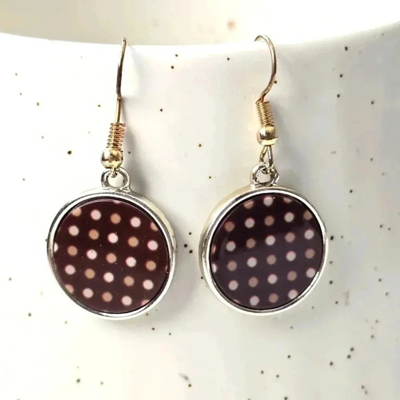 Brown Polka Dot Circle Silver Hook Dangle Fashion Boho Jewelry Earrings E105 - Picture 1 of 1